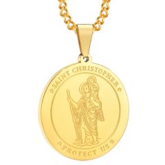 ***COI Titanium Black/Gold Tone Saint Christopher Protect Us Pendant-00483AA
