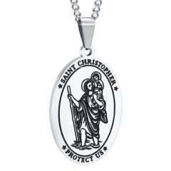 ***COI Titanium Gold Tone/Silver Saint Christopher Protect Us Pendant-00484AA