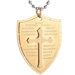 ***COI Titanium Black/Gold Tone/Silver Cross Prayer Tag Pendant-00485AA