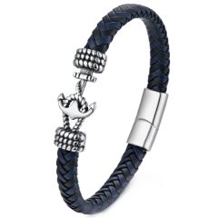 ***COI Titanium Black Silver Anchor Genuine Leather Bracelet With Steel Clasp(Length: 9.06 inches)-00490AA