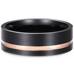 ***COI Tungsten Carbide Black Rose Offset Grooves Ring-00496AA