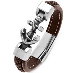 ***COI Titanium Black Silver Anchor Bracelet With Steel Clasp(Length: 8.86 inches)-00500AA