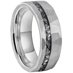 ***COI Tungsten Carbide Hammered Ring With Meteorite-00519AA