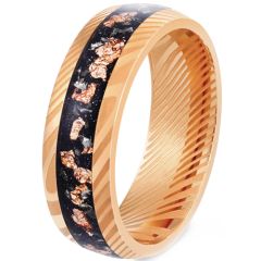 ***COI Tungsten Carbide Gold Tone/Rose Damascus Ring With Gold Foil & Meteorite-00522AA