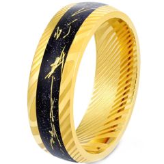 ***COI Gold Tone Tungsten Carbide Damascus Ring With Gold Foil & Meteorite-00523AA