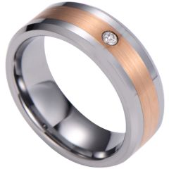 ***COI Tungsten Carbide Rose Silver Beveled Edges Ring With Cubic Zirconia-00536A