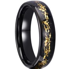 ***COI Black Tungsten Carbide Dome Court Ring With Gold Foil & Meteorite-00546AA