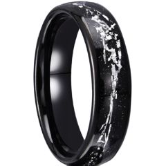 ***COI Black Tungsten Carbide Dome Court Ring With Meteorite-00554AA