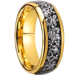 ***COI Gold Tone Tungsten Carbide Dome Court Ring With Meteorite-00555AA