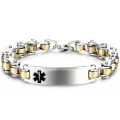 ***COI Titanium Gold Tone Silver Medical Alert Bracelet With Steel Clasp(Length: 8.46 inches)-00581AA