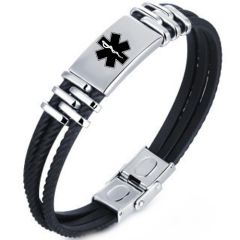 ***COI Titanium Medical Alert Rubber Bracelet With Steel Clasp(Length: 7.87 inches)-00582AA