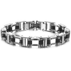 ***COI Titanium Black Silver Bracelet With Steel Clasp(Length: 8.27 inches)-00591AA