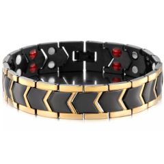 ***COI Titanium Black Gold Tone Bracelet With Steel Clasp(Length: 8.66 inches)-00592AA