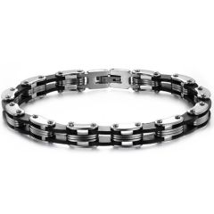 ***COI Titanium Black Silver Bracelet With Steel Clasp(Length: 8.66 inches)-00593AA