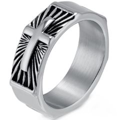 ***COI Titanium Black/Gold Tone/Silver Cross Ring-00597AA