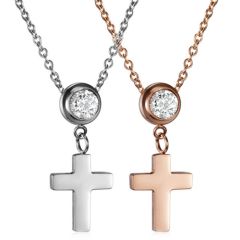 ***COI Titanium Rose/Silver Cross Necklace With Cubic Zirconia(Length: 19.68 inches)-00605AA