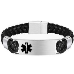 ***COI Titanium Medical Alert Genuine Leather Bracelet With Steel Clasp(Length: 8.27 inches)-00609AA
