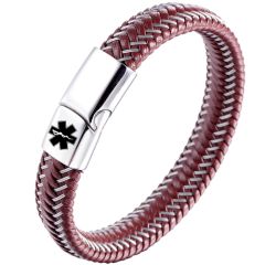 ***COI Titanium Black/Gold Tone/Silver Medical Alert Genuine Leather Bracelet With Steel Clasp(Length: 8.27 inches)-00611AA