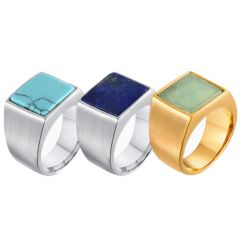 ***COI Titanium Gold Tone/Silver Ring With Turquoise/Created Jade/Lapis Lazuli-00623AA