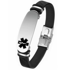 ***COI Titanium Medical Alert Genuine Leather Bracelet With Steel Clasp(Length: 8.27 inches)-00635AA