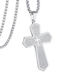 ***COI Titanium Black/Gold Tone/Silver Cross Prayer Pendant-00644AA