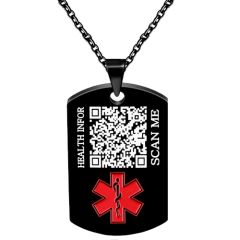 ***COI Black Titanium Medical Alert Custom QR Code Health Info Pendant-00645AA