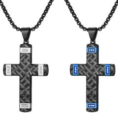 ***COI Titanium Black/Blue Silver Cross Pendant With Cubic Zirconia-00655AA