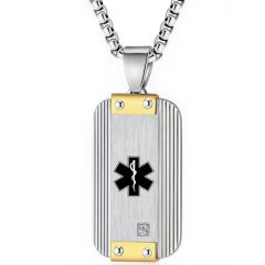 ***COI Titanium Gold Tone Silver Medical Alert Pendant With Cubic Zirconia-00658AA