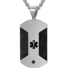 ***COI Titanium Black Gold Tone/Silver Medical Alert Pendant With Cubic Zirconia-00659AA