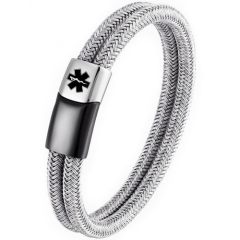 ***COI Titanium Black Silver Medical Alert Bracelet With Steel Clasp(Length: 8.27 inches)-00662AA