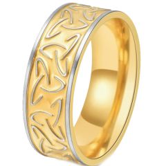 ***COI Titanium Black/Gold Tone Silver Trinity Knots Ring-00671AA