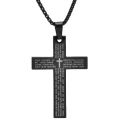 ***COI Titanium Black/Gold Tone/Silver Cross Prayer Pendant-00678AA