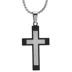 ***COI Titanium Black/Gold Tone/Blue Silver Cross Pendant-00679AA