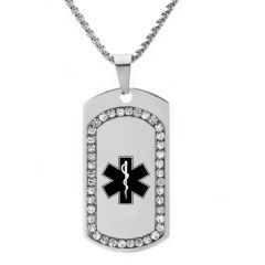 ***COI Titanium Black/Gold Tone/Silver Medical Alert Pendant With Cubic Zirconia-00680AA