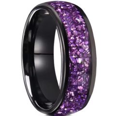 ***COI Black Tungsten Carbide Purple Amethyst Dome Court Ring-00692AA