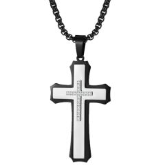***COI Titanium Black Silver Cross Pendant With Cubic Zirconia-00706AA