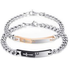 ***COI Titanium Black/Rose Silver Cross Cubic Zirconia Bracelet With Steel Clasp(Length: 8.27 inches)-00719AA