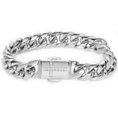 ***COI Titanium Gold Tone/Silver Cross Cubic Zirconia Bracelet With Steel Clasp(Length: 8.46 inches)-00721AA