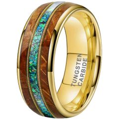 ***COI Gold Tone Tungsten Carbide Crushed Opal & Wood Dome Court Ring-00734AA