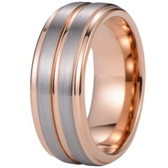 ***COI Tungsten Carbide Rose Silver Center Groove Step Edges Ring-00737AA