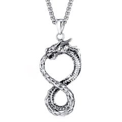 ***COI Titanium Black Silver Infinity Dragon Pendant-00739AA