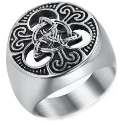 ***COI Titanium Black Silver Trinity Knots Ring-00744AA