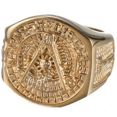 ***COI Gold Tone Titanium Masonic Freemason Ring-00750AA