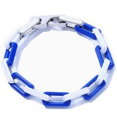***COI Titanium Blue & White Ceramic Bracelet With Steel Clasp(Length: 8.46 inches)-00756AA