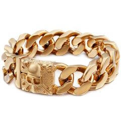 ***COI Titanium Black/Gold Tone/Silver Skull Bracelet With Steel Clasp(Length: 8.86 inches)-00759AA