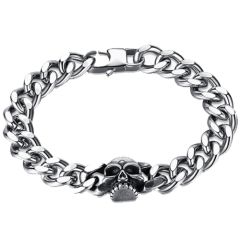 ***COI Titanium Black Silver Skull Bracelet With Steel Clasp(Length: 8.27 inches)-00760AA