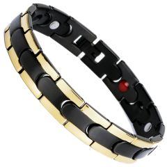 ***COI Titanium Black Gold Tone Bracelet With Steel Clasp(Length: 8.27 inches)-00761AA