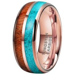 ***COI Rose Tungsten Carbide Dome Court Ring With Wood & Turquoise-00764AA