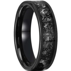 ***COI Black Tungsten Carbide Ring With Meteorite-00778AA