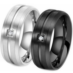 ***COI Titanium Black/Gold Tone/Silver Center Groove Beveled Edges Ring With Cubic Zirconia-00783AA
